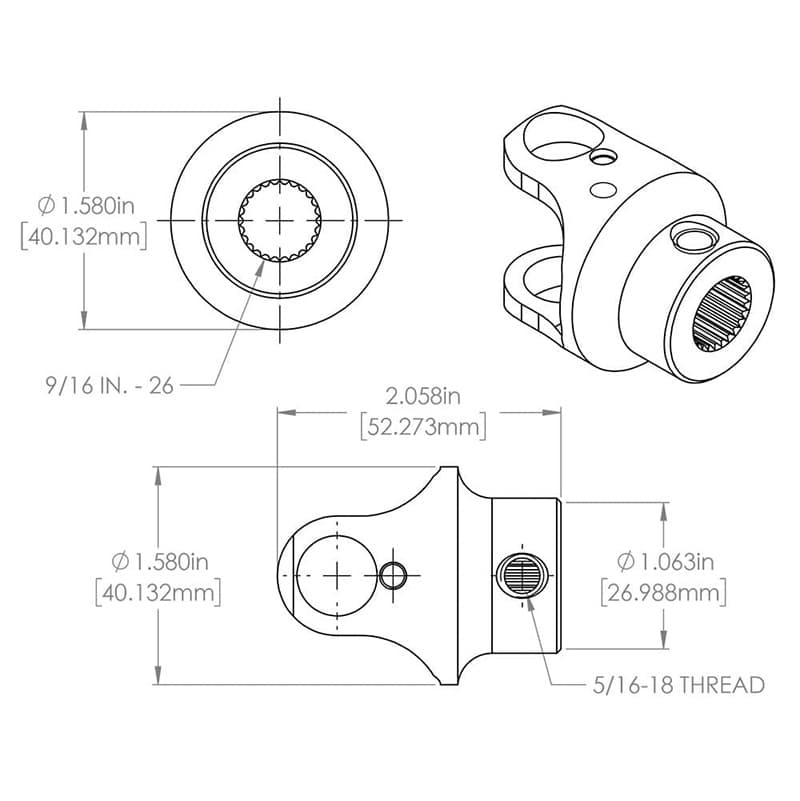 Gearhead Stainless Steel Double Universal Steering U-Joint – 9/16-26 X 3/4 DD, Corrosion-Resistant