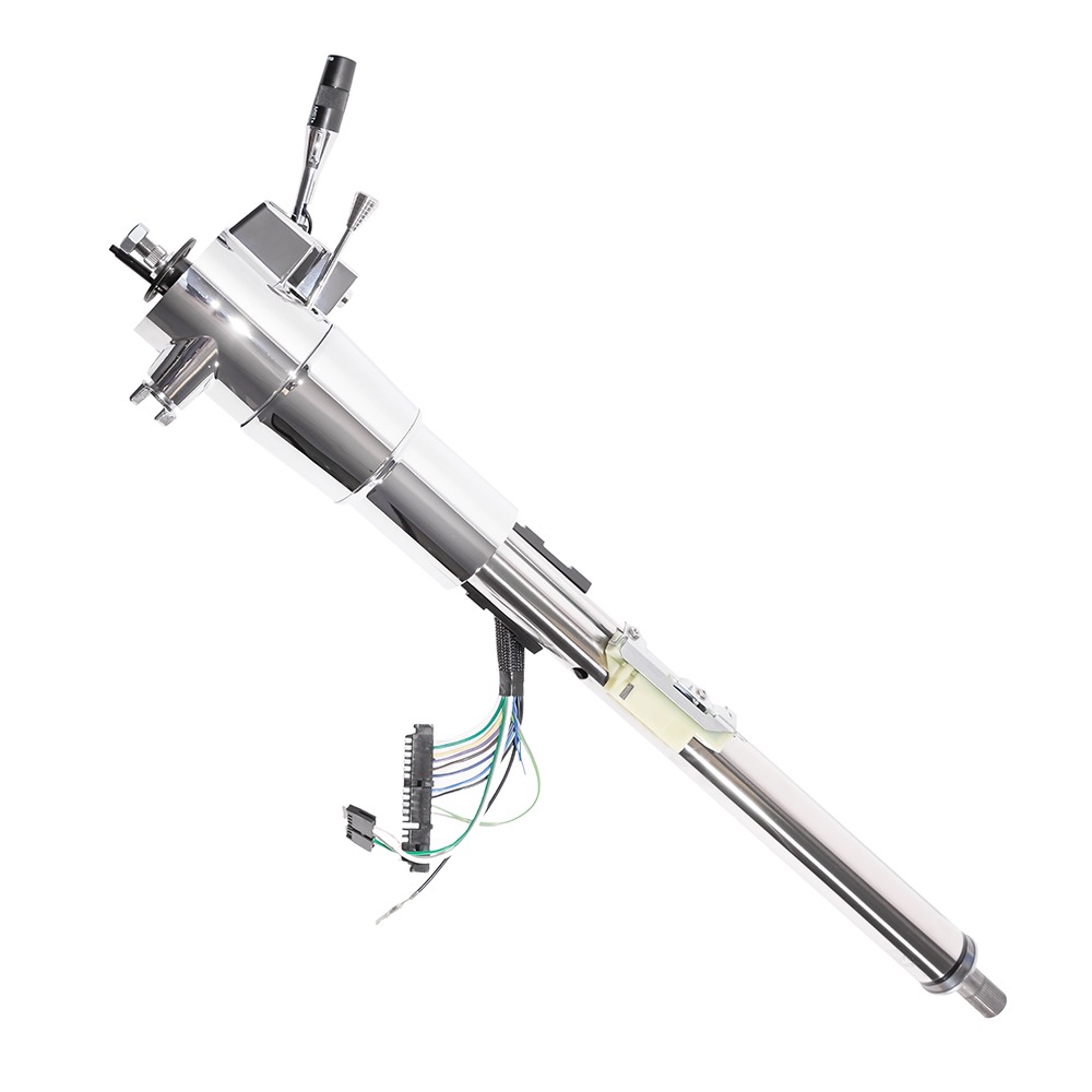 Custom Swipee Floorshift Tilt Steering Column w/Key for GM 70&#039;S/80&#039;S Style - Cruise, Wiper, Turn Signal, Dimmer - Polished Finish