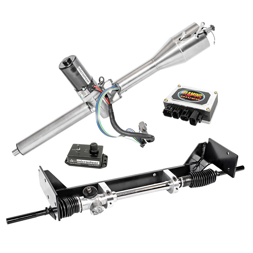 FR30065HREP 65-66 Mustang Manual Rack &amp; Pinion Cradle Kit with Microsteer Column: OE Spindles - Paintable Column